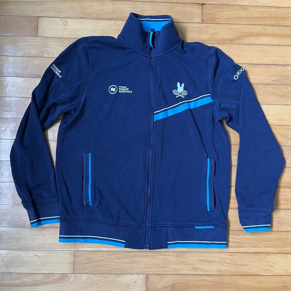 Psycho Bunny Omnium Banque Nationale Tennis Track Jacket Mens Medium Navy Blue